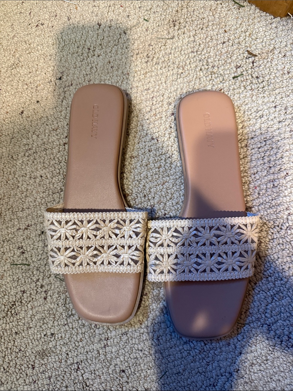 Old Navy Beige Crochet-Trim Slide Sandals